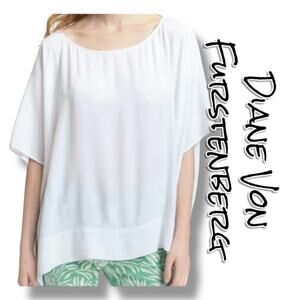 Diane von Furstenberg DVF New Hanky White Poncho Blouse Oversized Womens Sz S
